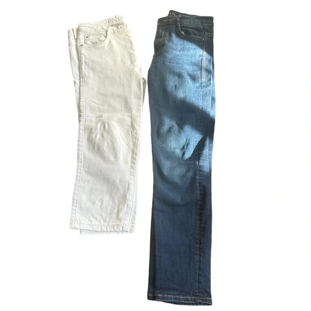 Zara White and Blue Denim Cropped and Skinny Jeans Bundle Size 6